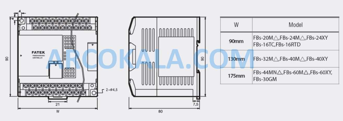 ابعاد ماژول توسعه دمای فتک Fatek FBS-16TC