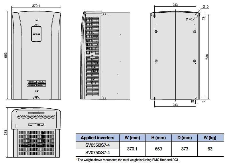 ابعاد اینورترis7 7.5KW