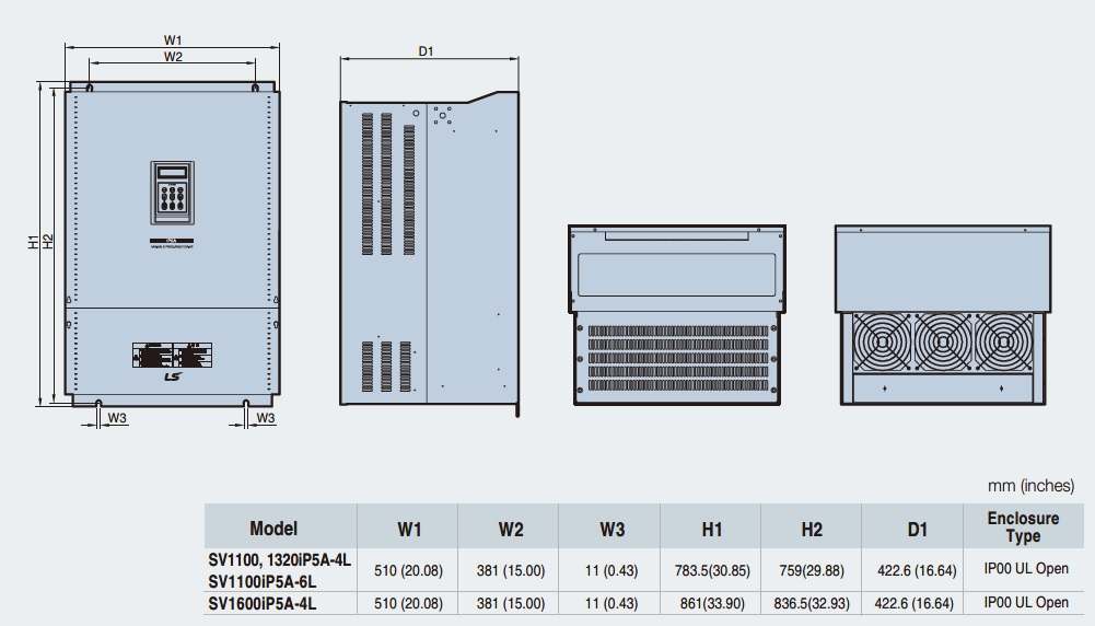 ابعاد اینورتر IP5A SV 1100-1600