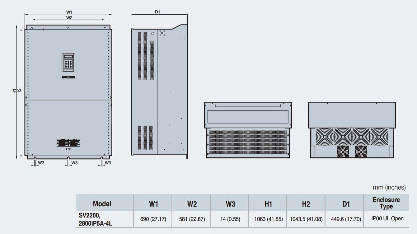 ابعاد اینورتر IP5A SV 2200-2800