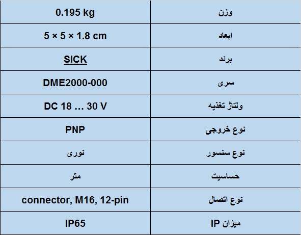 جدول مشخصات فنی سنسور نوری sick مدل DME2000-000