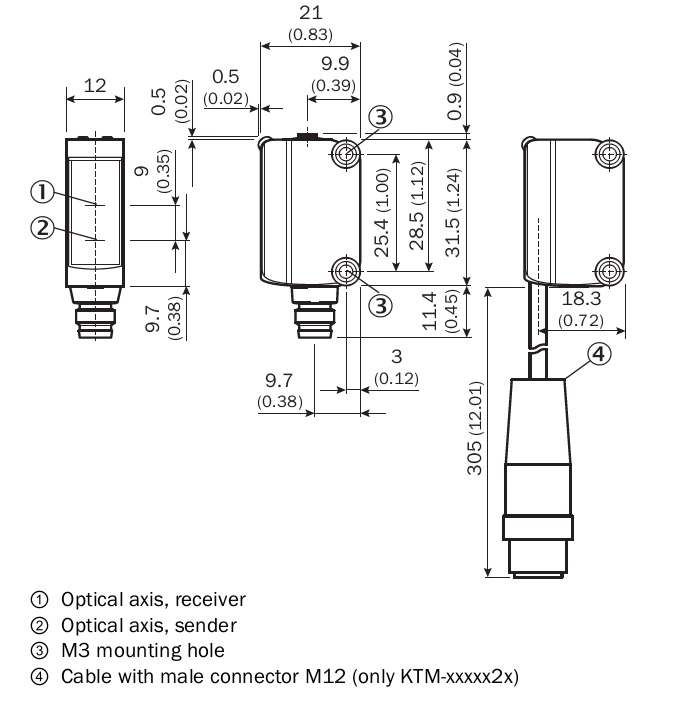 ابعاد سنسور نوریSICK KTM-WP11181P